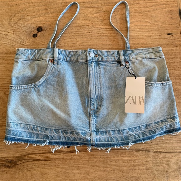Zara Tops - Zara Cropped Distressed Denim Top Spaghetti Strap Blue Women’s Large NWT